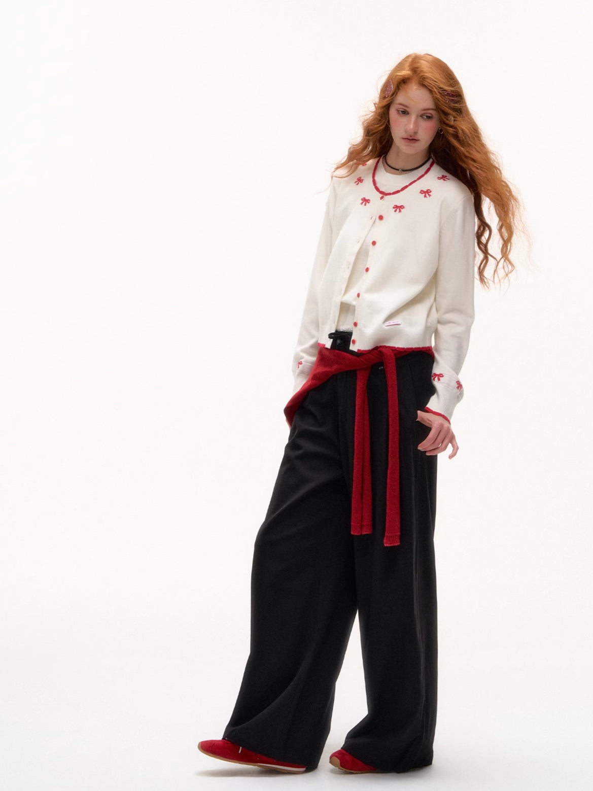 Contrast Jacquard Bow-Knot Knit Cardigan - CHINASQUAD