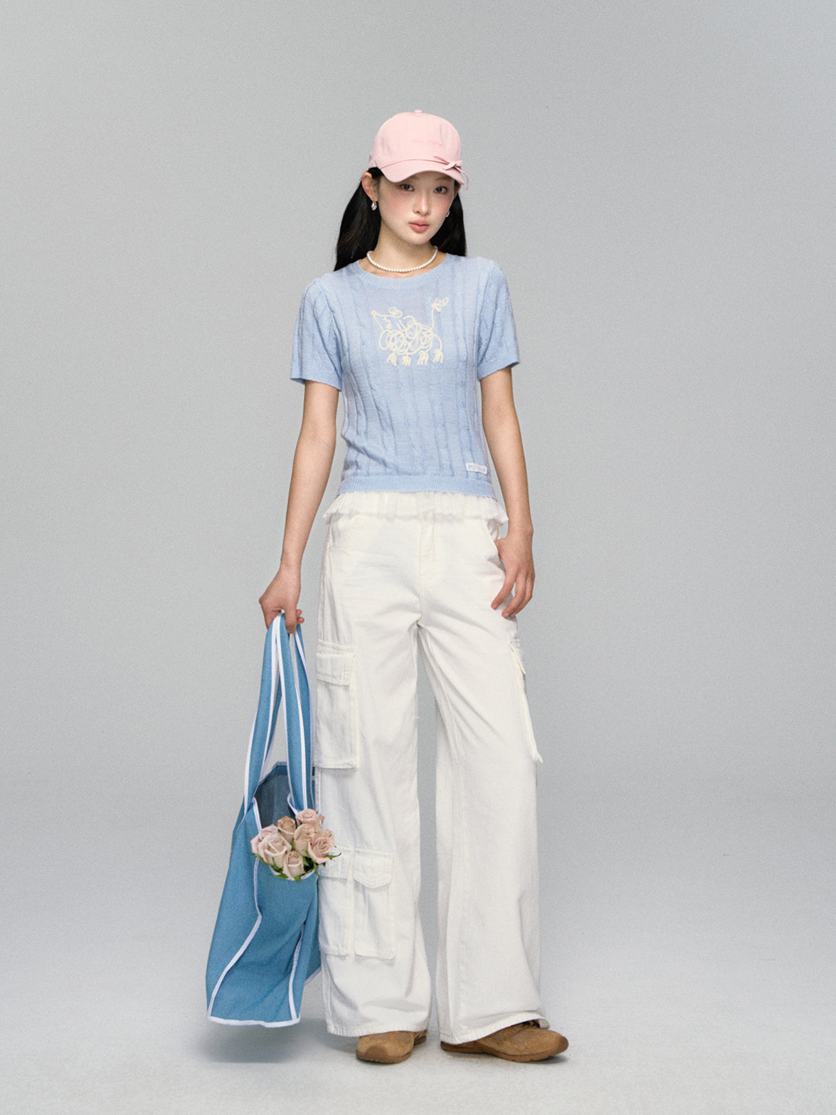 Dog Embroidered Cable Knit T-shirt - CHINASQUAD