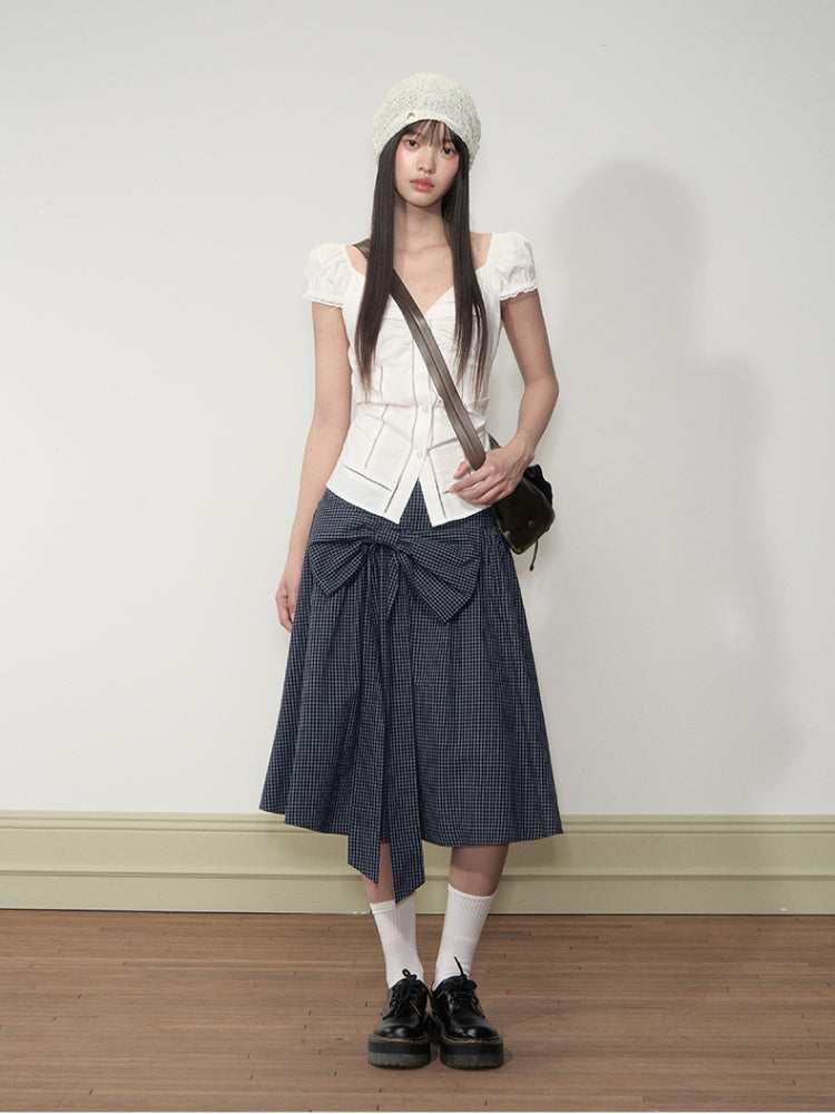 Lapel Waist-Cinching Lace Elastic Shirt - CHINASQUAD