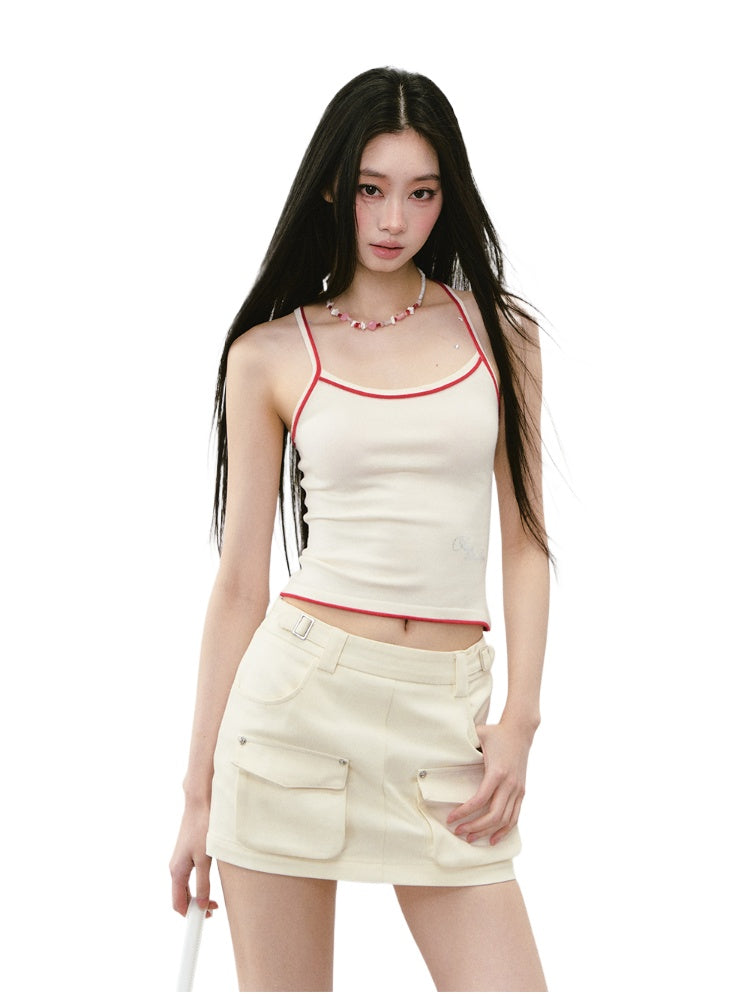 Rhinestone Knit Color-Block Sling Vest - CHINASQUAD