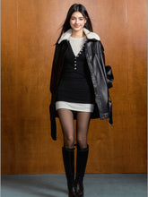Color-Blocked Detachable Faux Fur Collar Jacket - CHINASQUAD