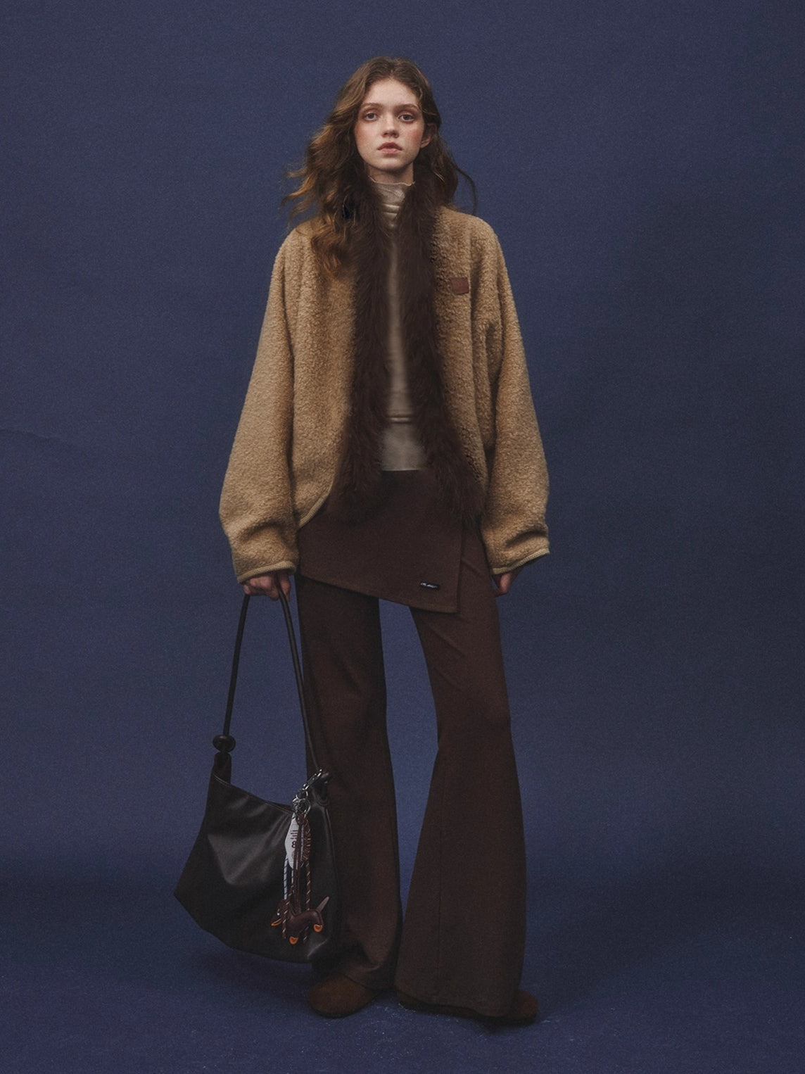 Wool-Blend Fur-Trim Cape Jacket