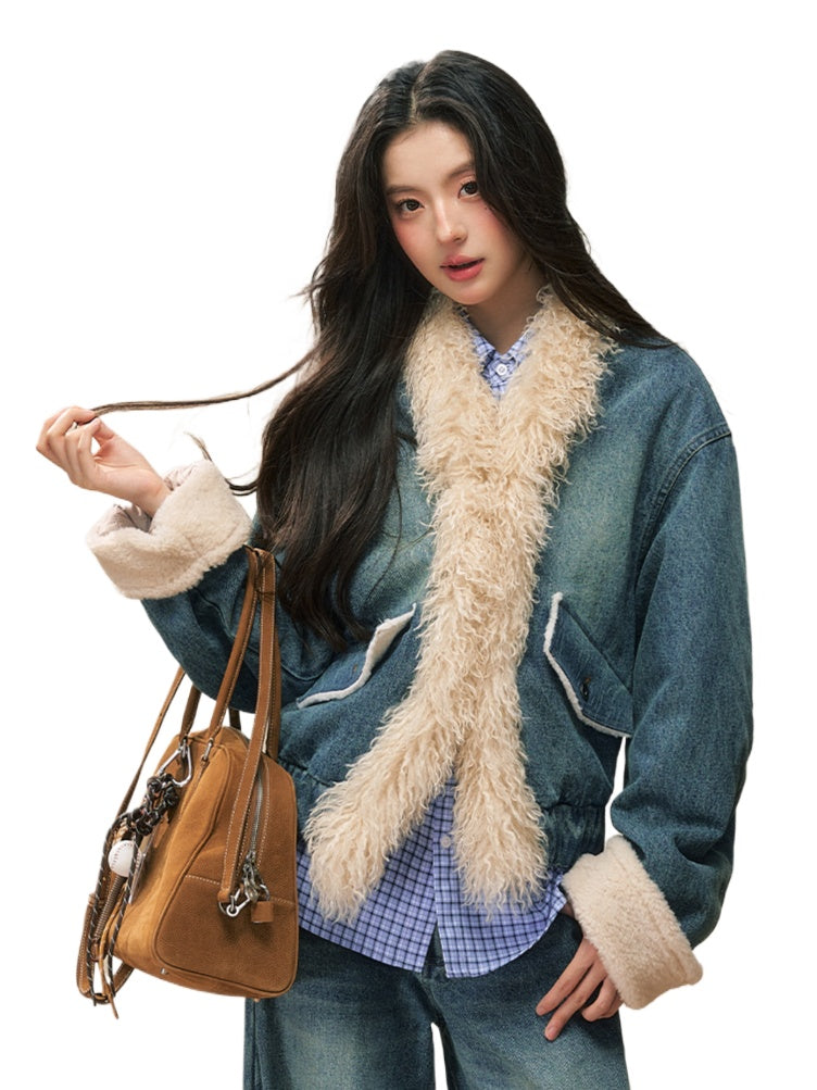 Loose Denim Fur-Trimmed Jacket - CHINASQUAD
