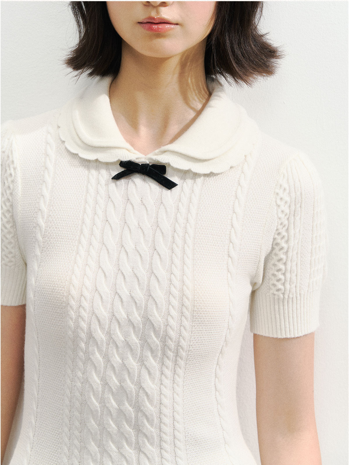 Contrast Collar Knit Pleated Dress - CHINASQUAD