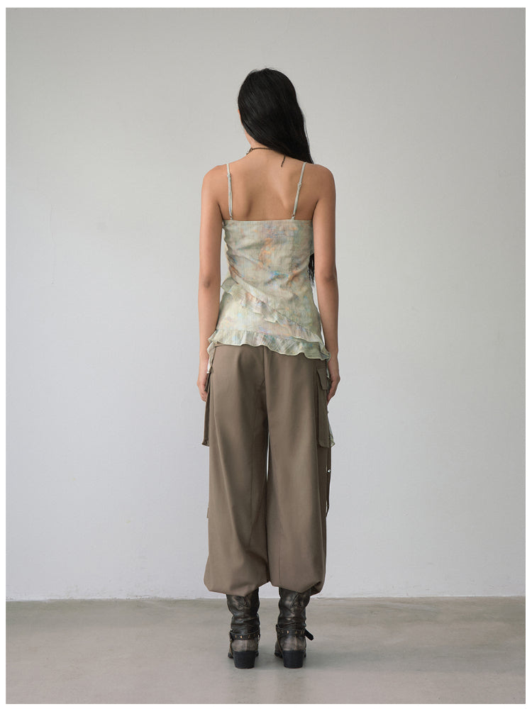 Folded Waist Three-Dimensional Pocket Casual Pants - CHINASQUAD