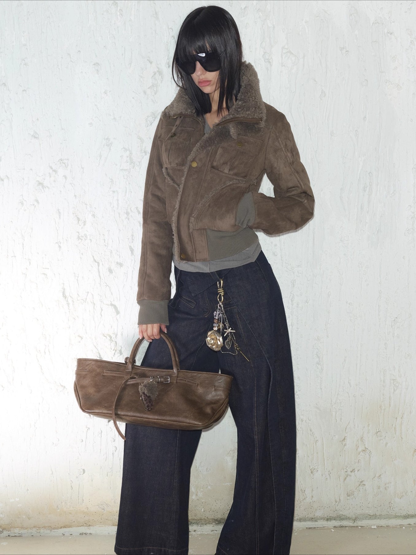 Faux Shearling Ribbed Short Jacket