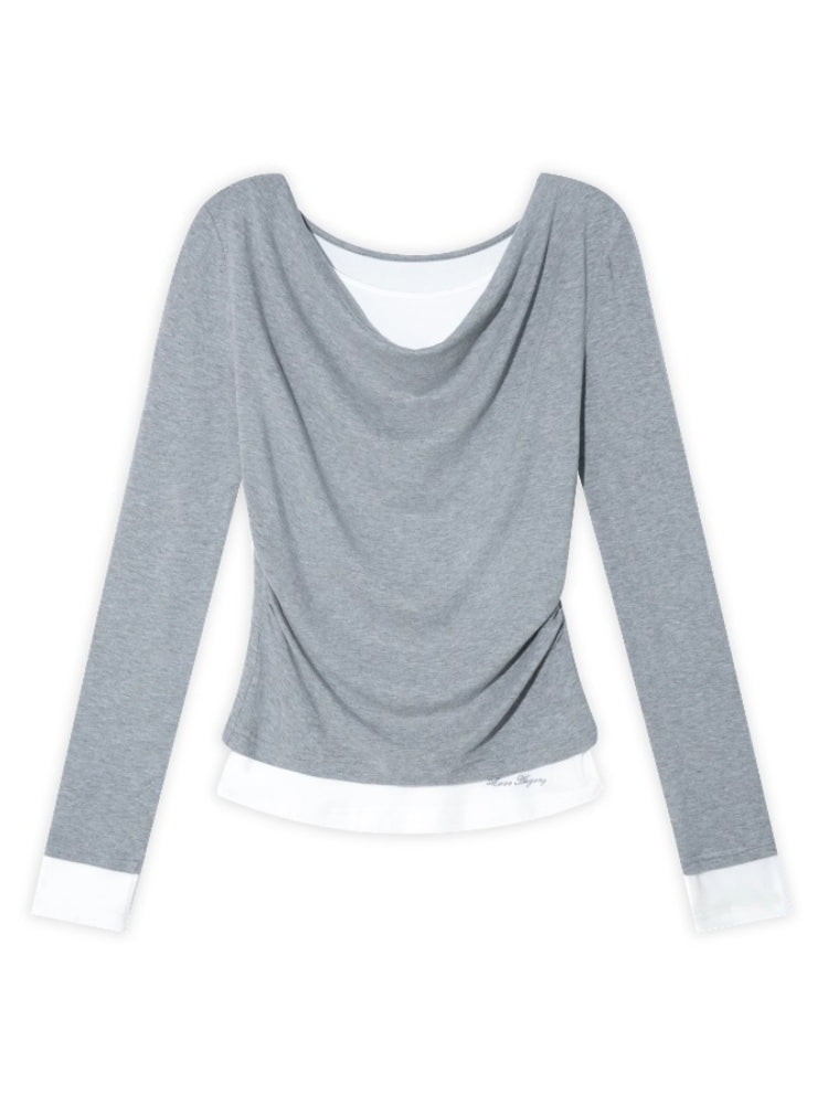 Dangle Collar Fake Two-Piece Color-Blocked Blouse - CHINASQUAD