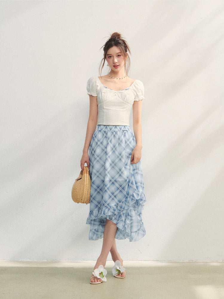 Irregular Ruffle  Top & Midi Skirt Set - CHINASQUAD