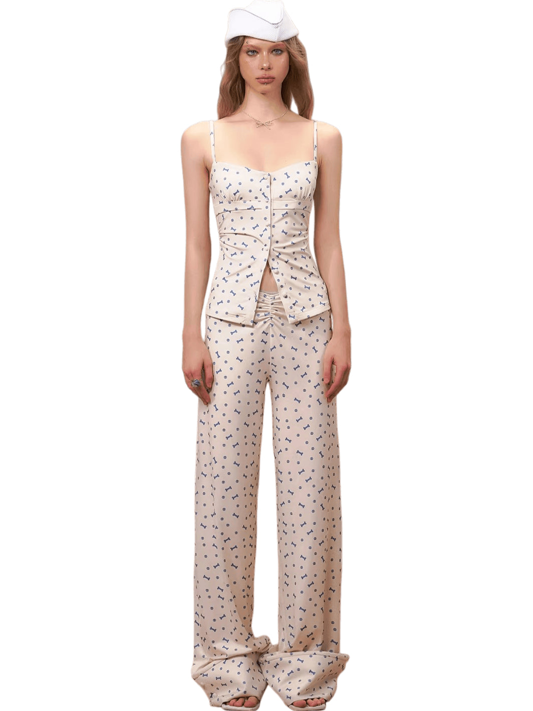 Printed Strapless Camisole Top & Straight-Leg Pants Set