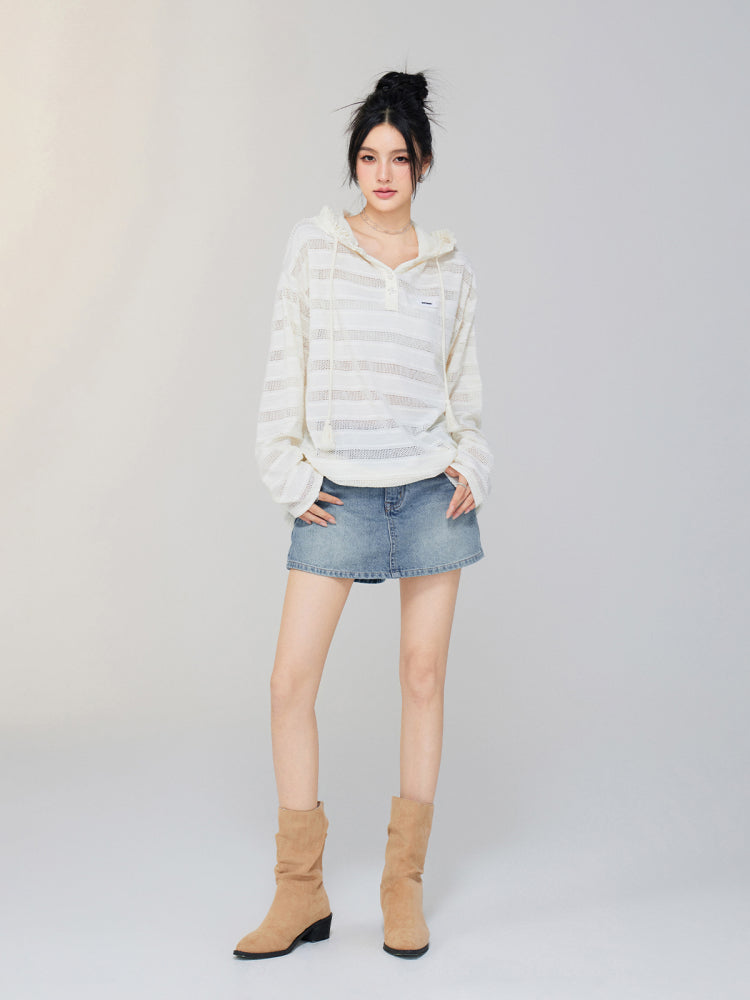 Hollow-out Silhouette Hooded Sunscreen Top - CHINASQUAD