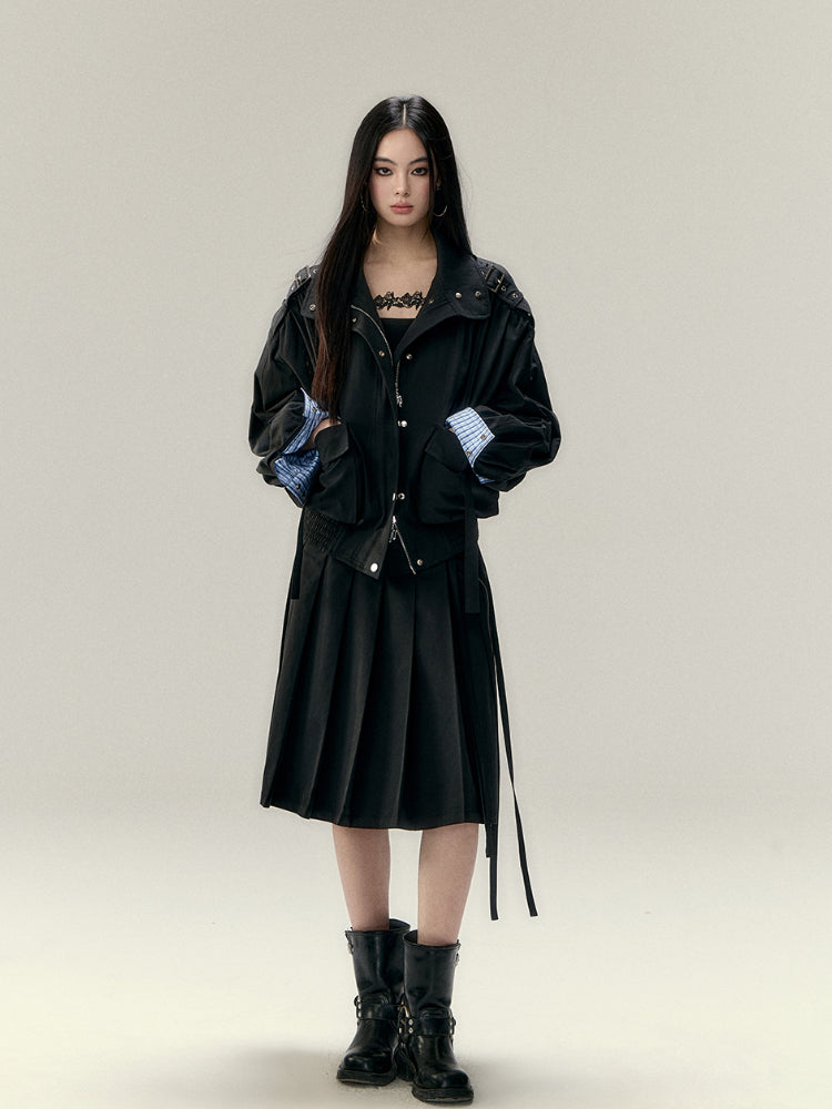 Plaid Patchwork Oversized Large Pockets Jacket - CHINASQUAD