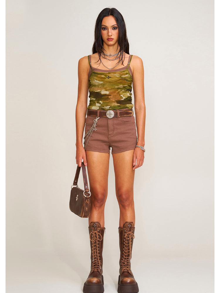 Compass Dancer Denim Flat Shorts Sand - CHINASQUAD