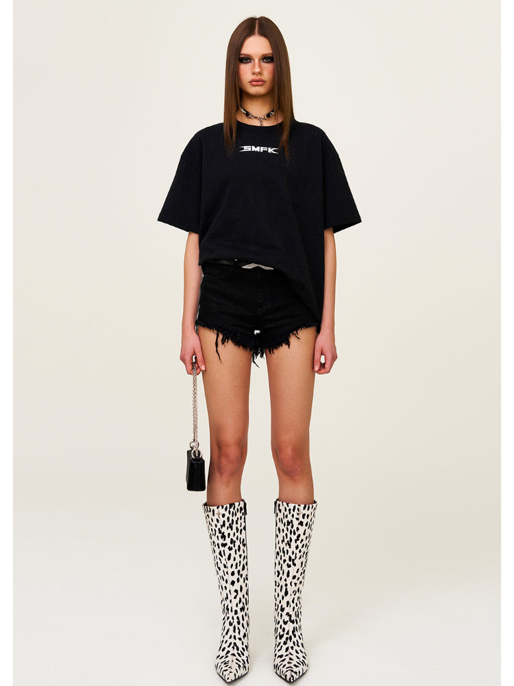 Cotton Printed Black & White Short Sleeved T-shirt - CHINASQUAD