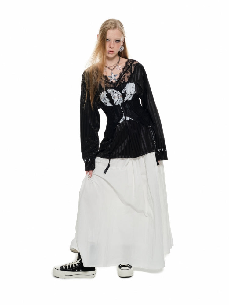 Black & White Strap Lace Corset Belt - CHINASQUAD