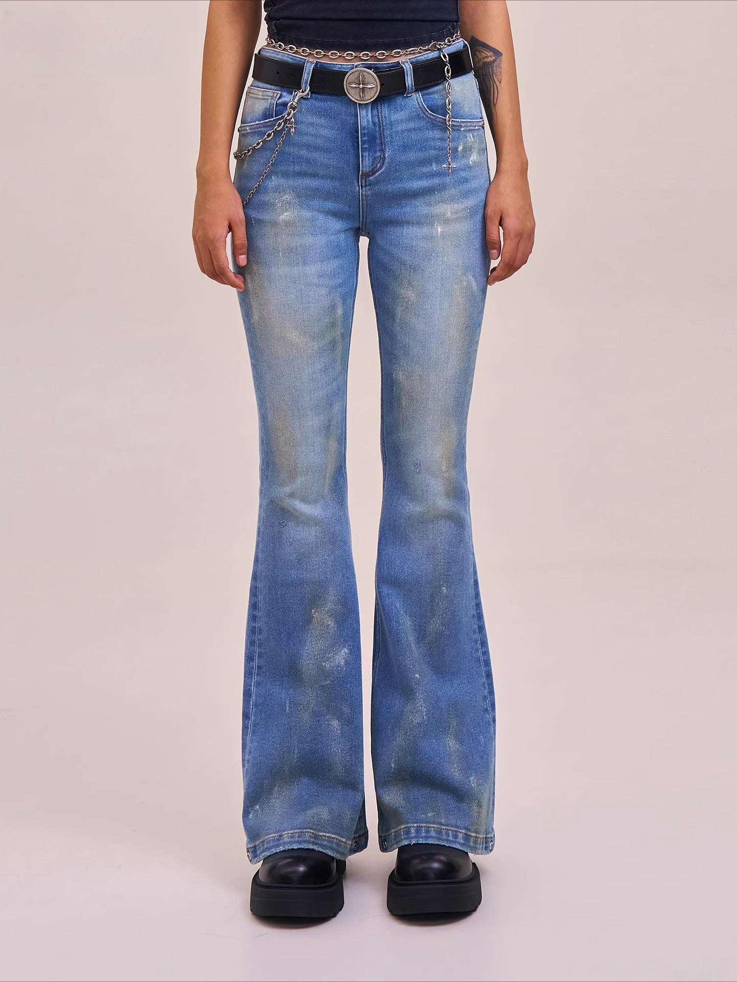 Desert Storm Hand-Painted Flared Jeans