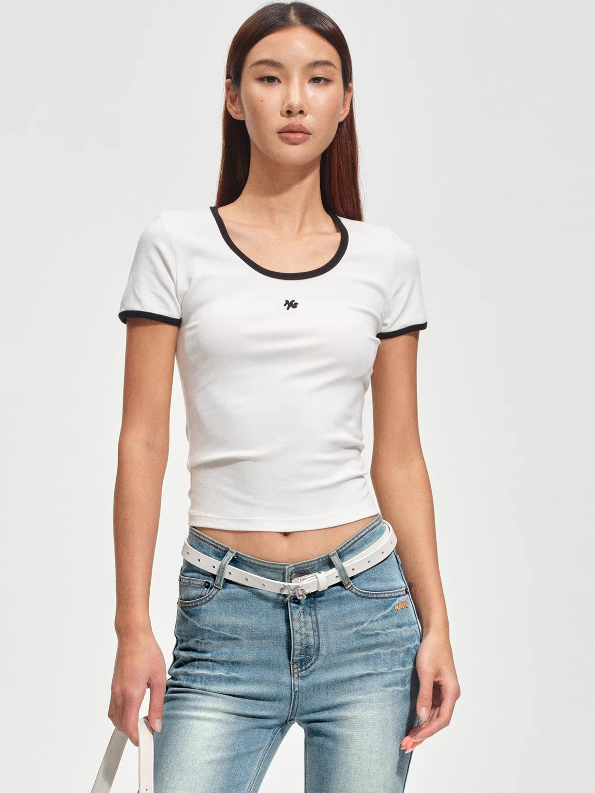 Ribbed Crewneck Fitted Sports T-Shirt