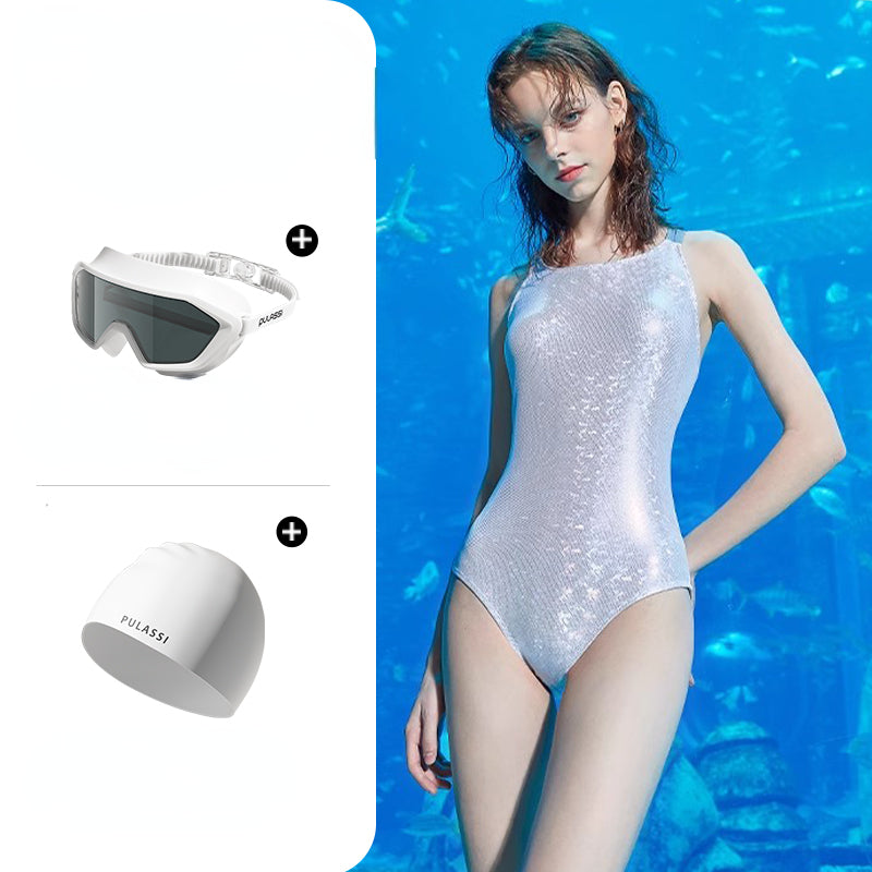 White Open-Back Professional One-Piece Swimsuit - CHINASQUAD