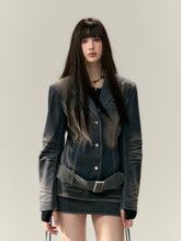 (Final Sale) Faux Two-Piece Tie Waist Denim Skirt - CHINASQUAD