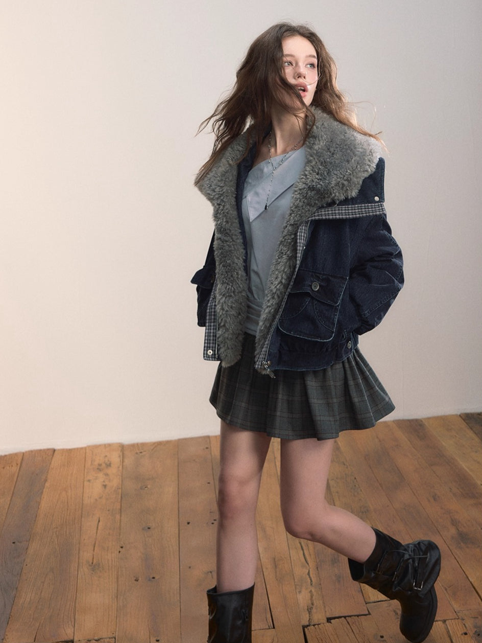 Velvet Fusion Oversized Faux Fur Down Jacket