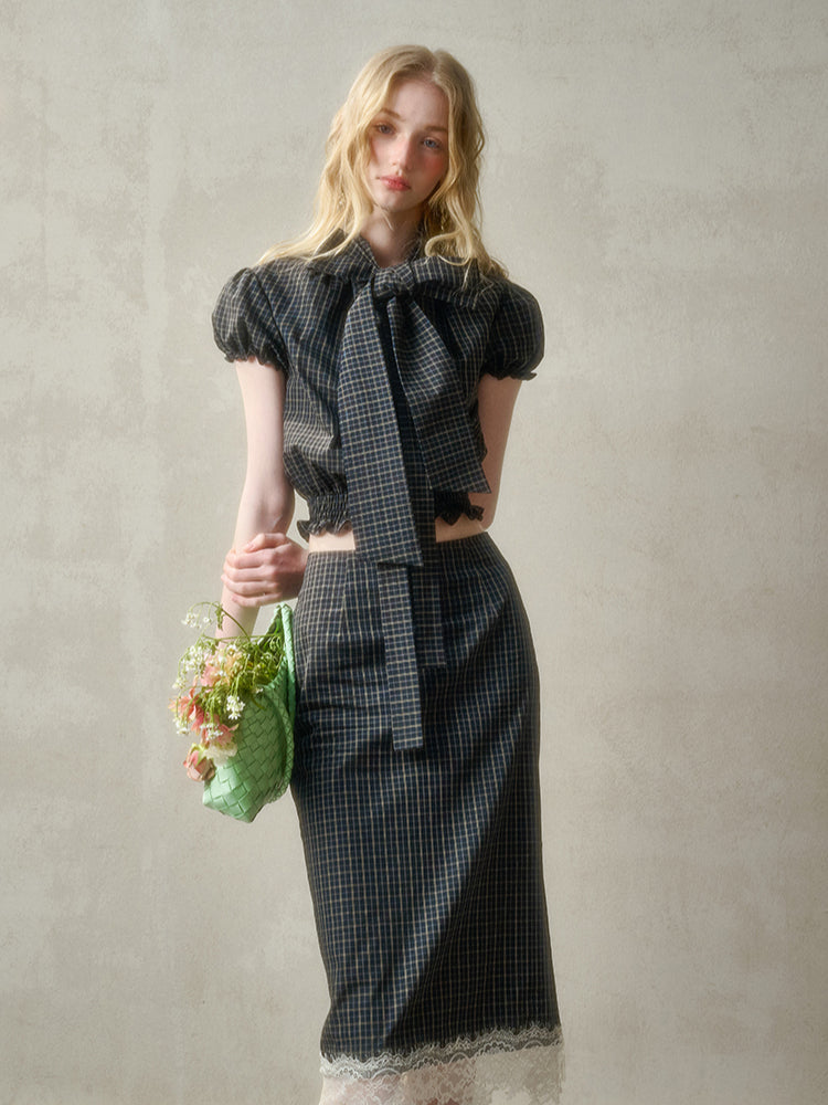 Natural Cotton Bow-Tie Shirt & Skirt Set - CHINASQUAD