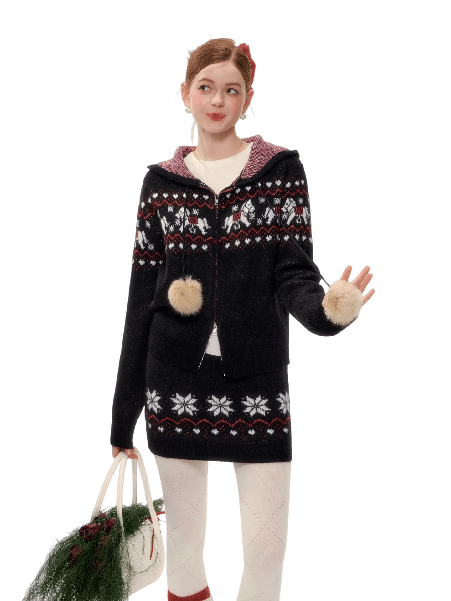 Hooded Knit Cardigan & Mini Skirt Two-Piece Set