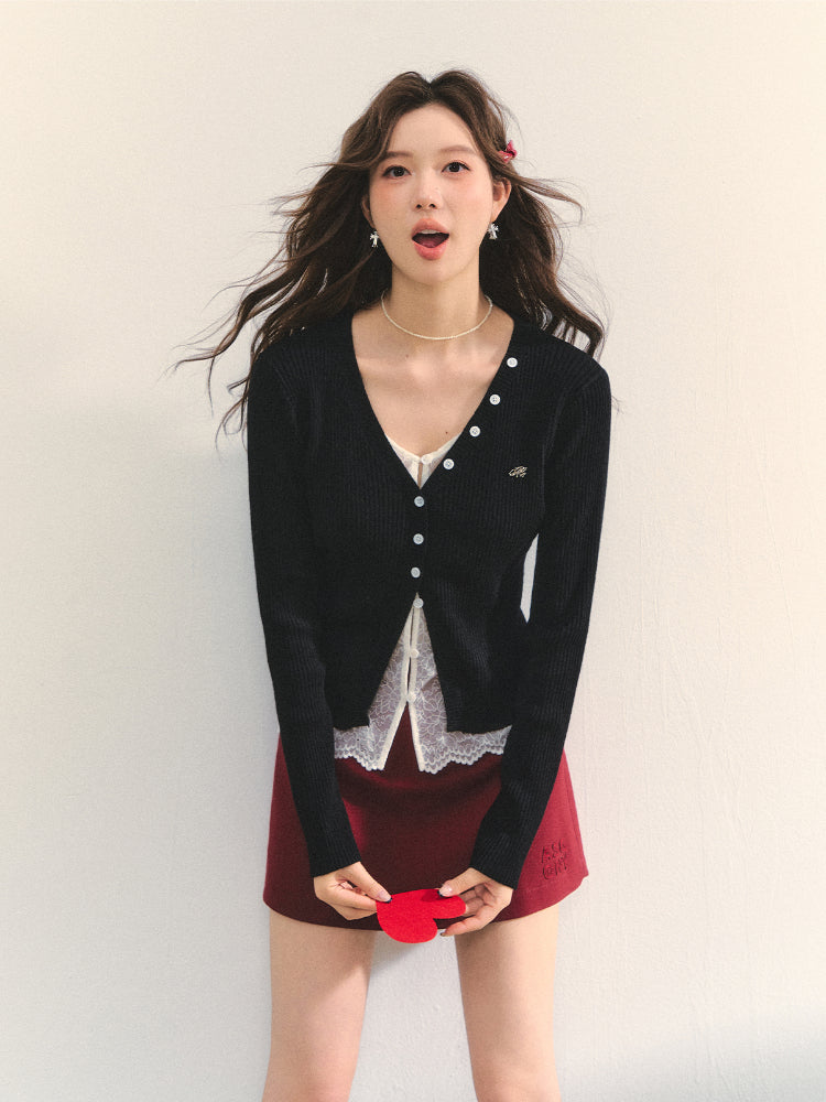 Lace Tie Fake Two-Piece Knitted Cardigan - CHINASQUAD