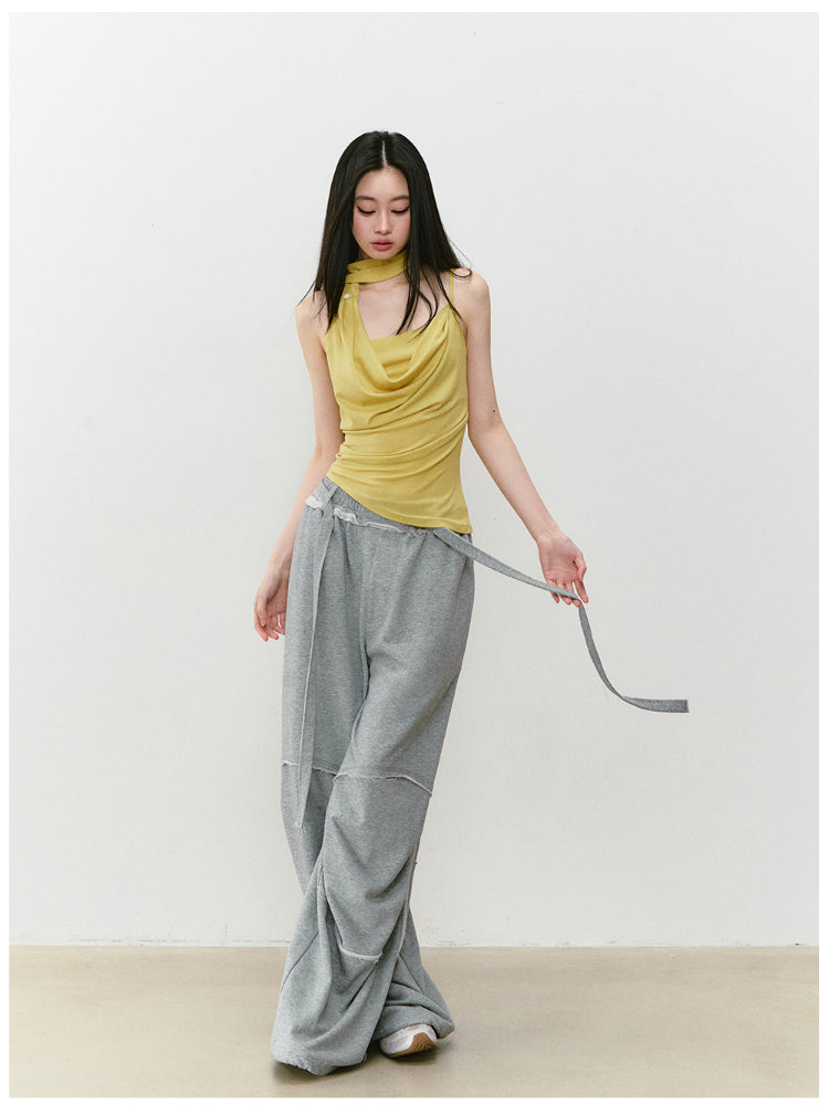 Color-blocked Raw-edge Wide-leg Pants - CHINASQUAD