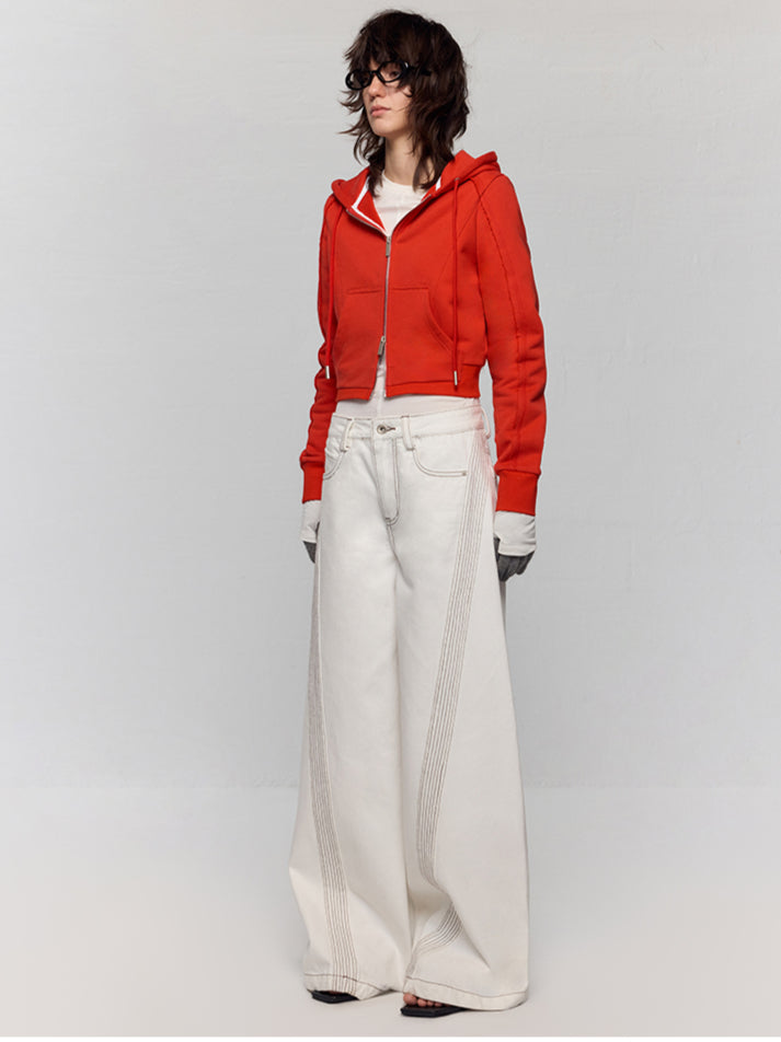 White Jeans Clear Stitching Wide-Leg Pants Jeans - CHINASQUAD