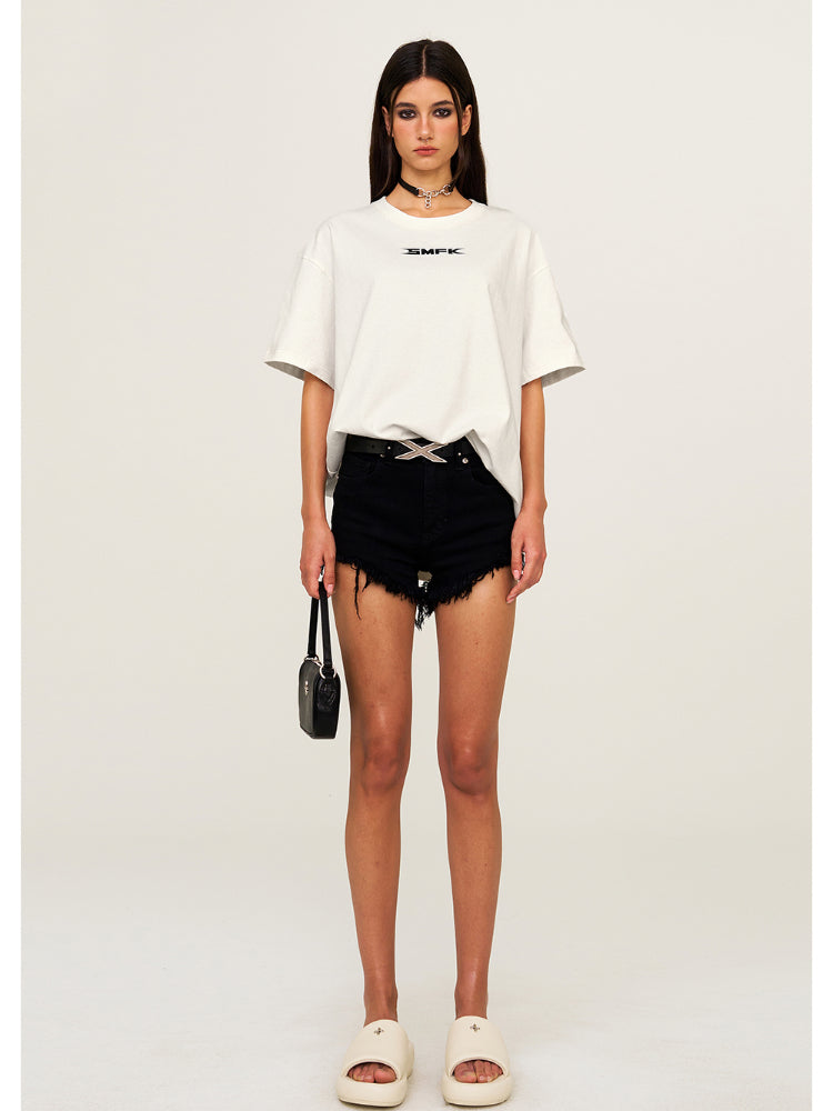 Cotton Printed Black & White Short Sleeved T-shirt - CHINASQUAD