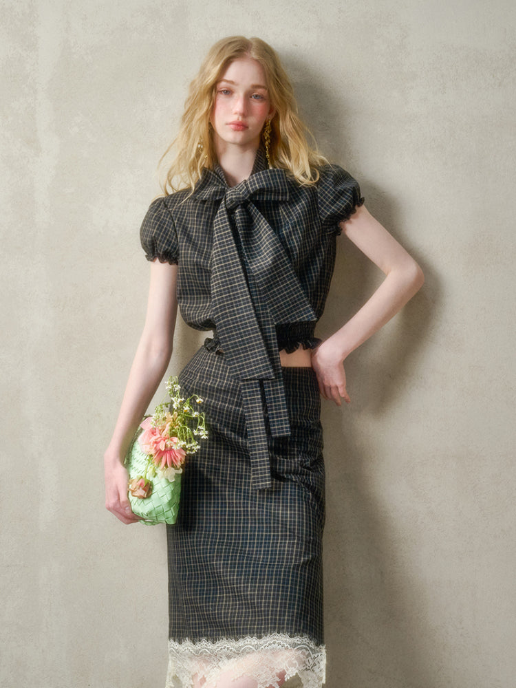 Natural Cotton Bow-Tie Shirt & Skirt Set - CHINASQUAD