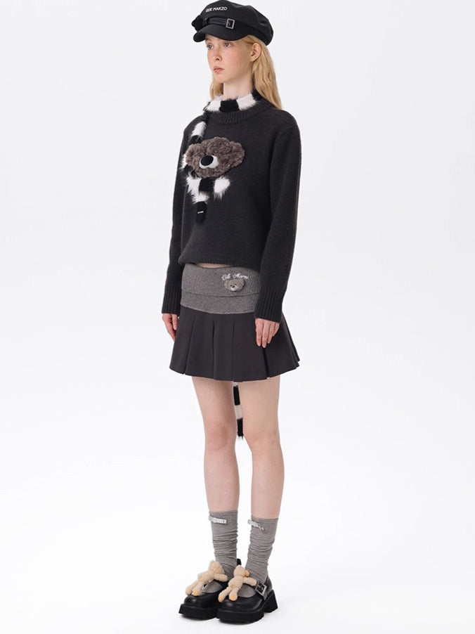 Knit Foldover Pleated Mini Skirt