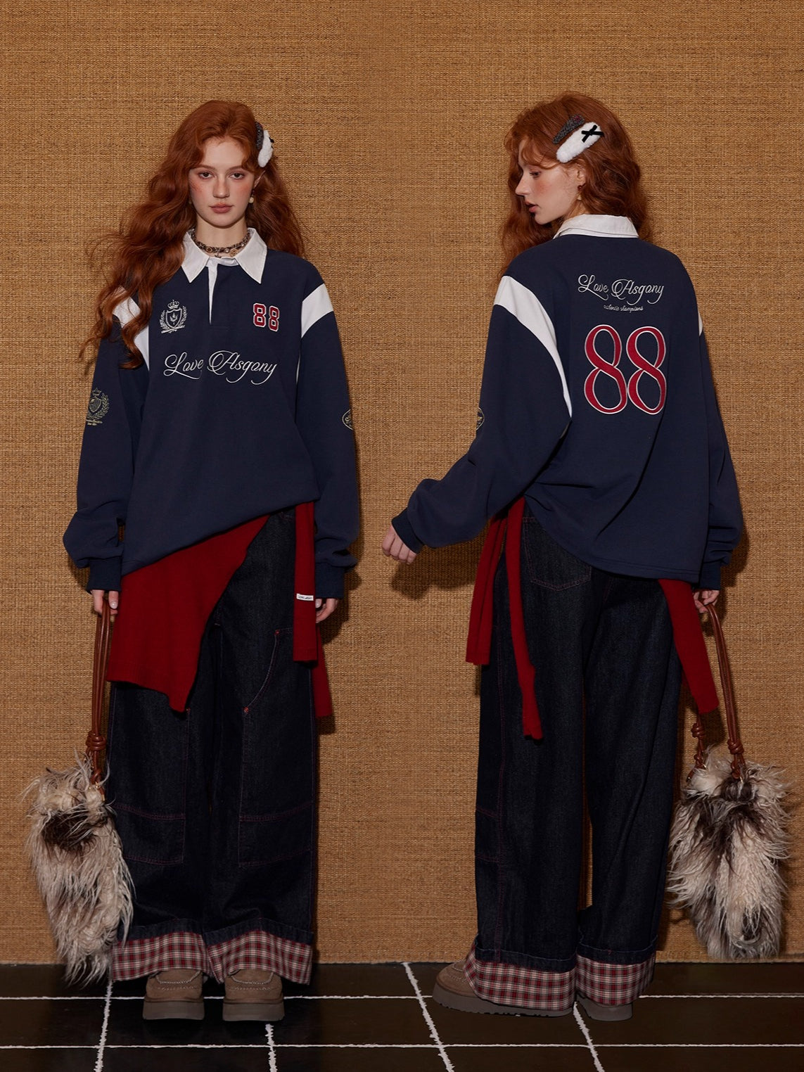 Embroidered Drawstring Rugby Polo Sweatshirt - CHINASQUAD