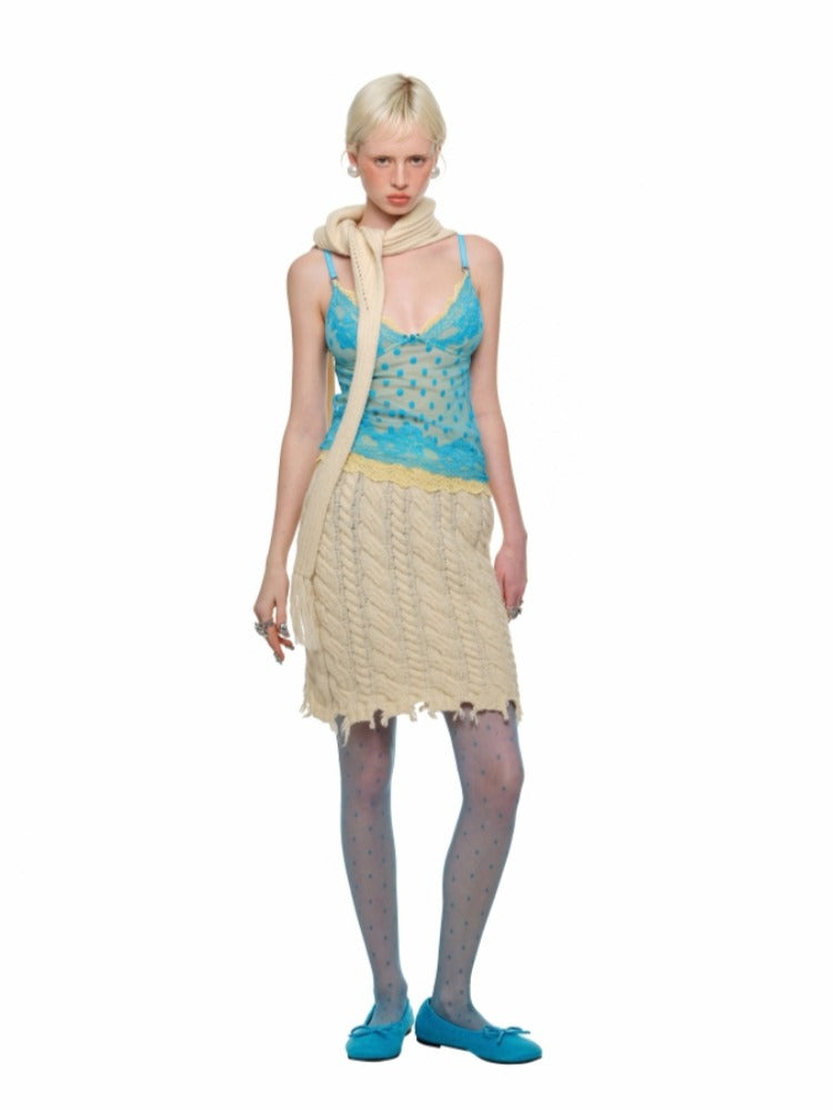 Double-Layer Polka Dot Lace Trim Tank Top - CHINASQUAD