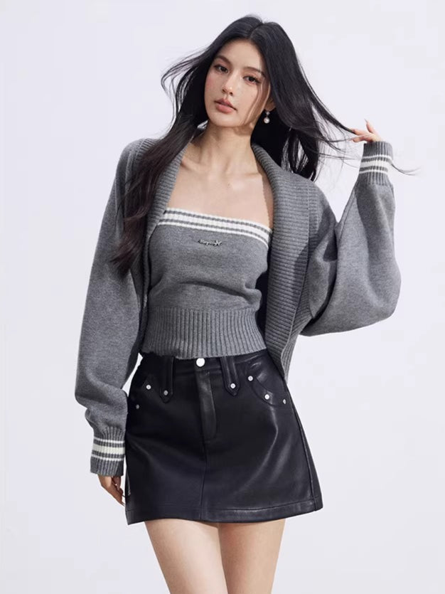 Contrast Batwing Knit 2-Piece Set