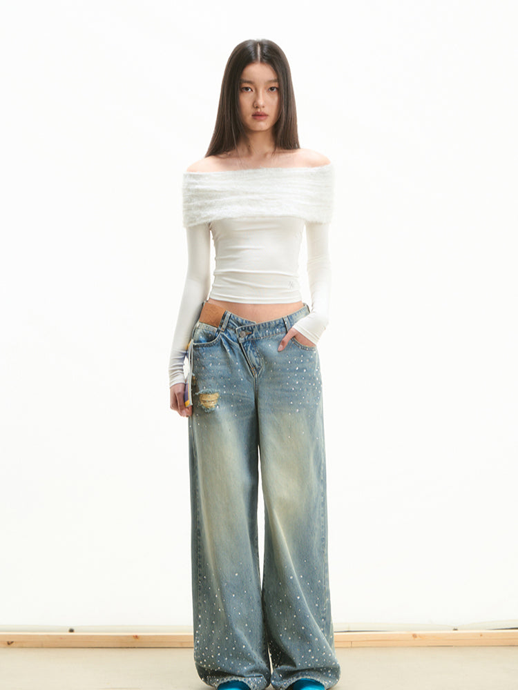 Lace-Trim Off-Shoulder T-shirt - CHINASQUAD