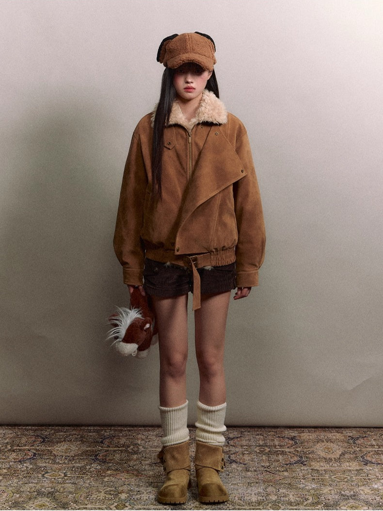 Original Suede Shearling Moto Oversized Lapel Jacket - CHINASQUAD