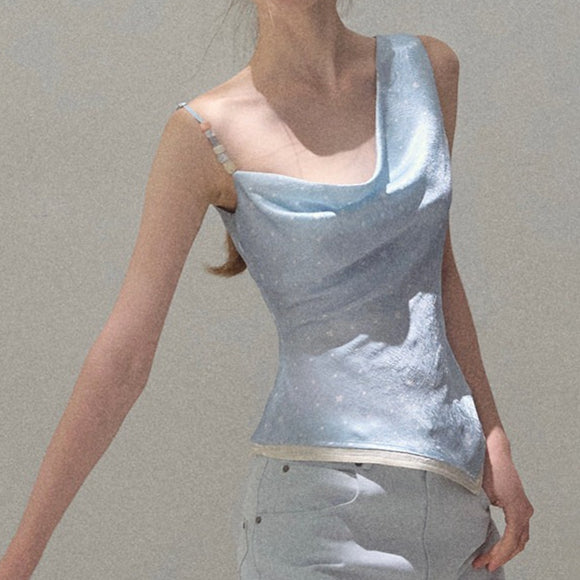 Asymmetrical Polka Dot Waist-Cinched Camisole