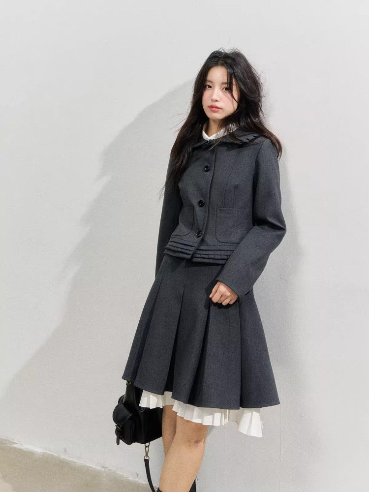 Preppy Style Lapel Suit Jacket & Skirt Set