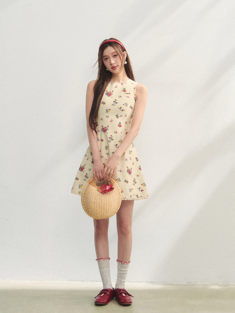 Flower Print Sleeveless Dress - CHINASQUAD