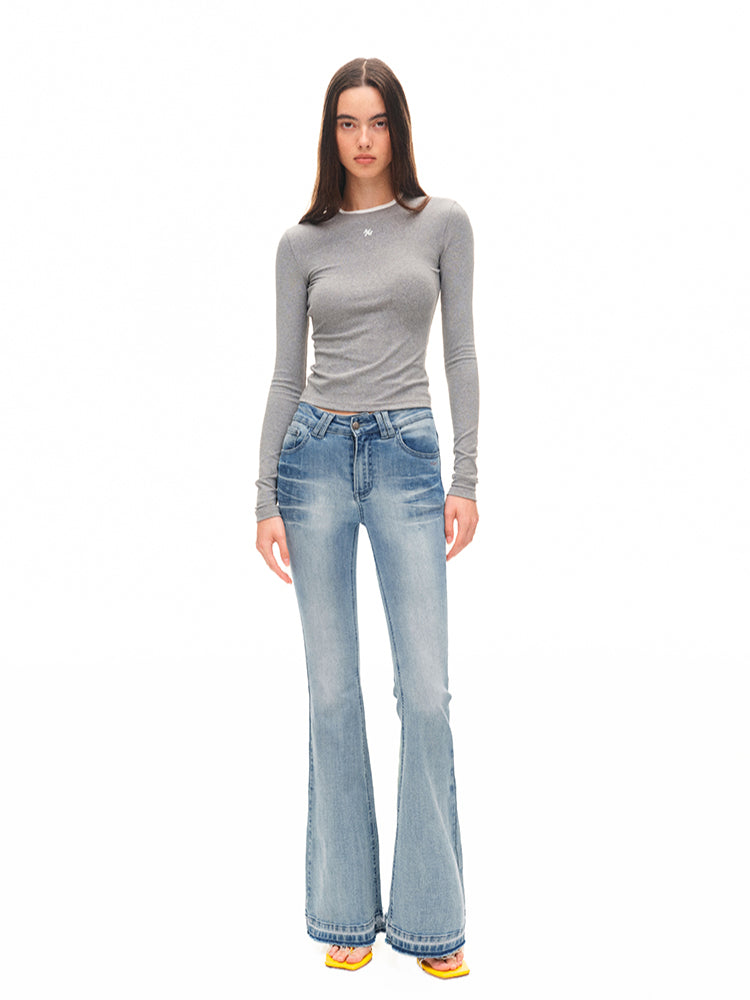 Contrast-trim Regular-shoulder Long-Sleeve T-shirt - CHINASQUAD