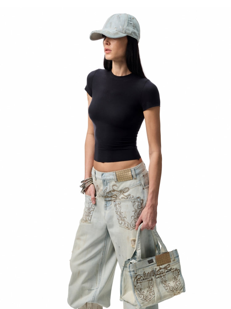 Light Blue Denim Wide - Leg Machete Pants - CHINASQUAD