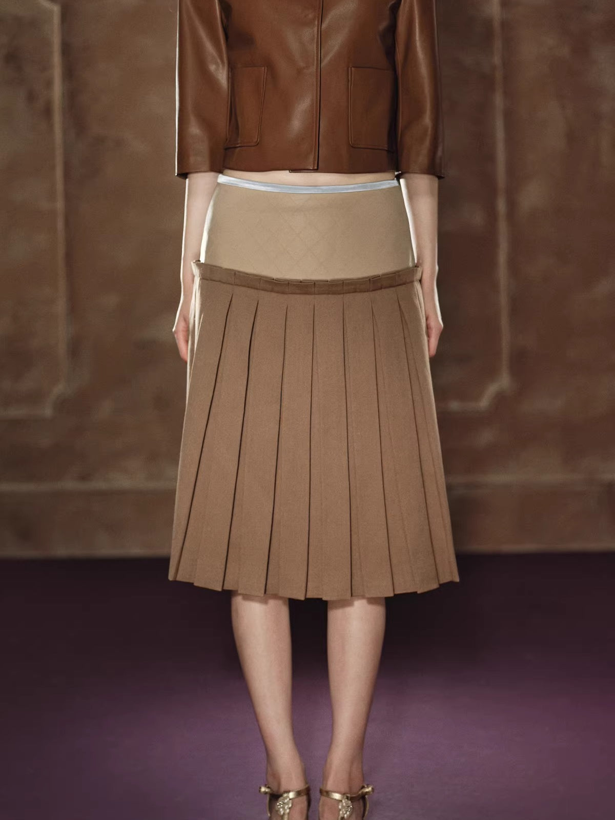 A-Line Skirt & Cropped Sleeve PU Jacket Set