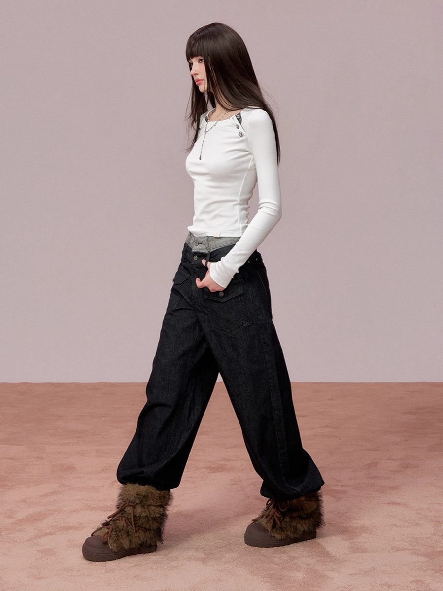 Double-Waist Vintage Wide-Leg Jeans