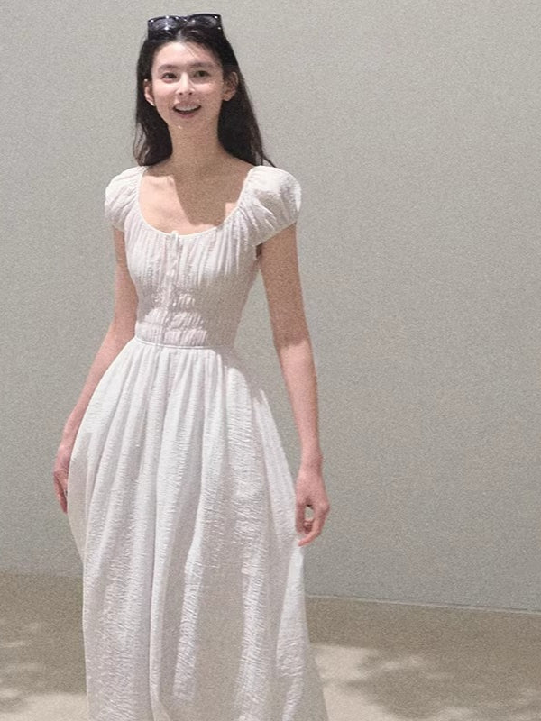 Botanical Graffiti Cotton Ruched Tie Dress