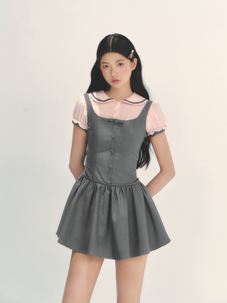 Spliced Fake Two Piece Preppy Dress