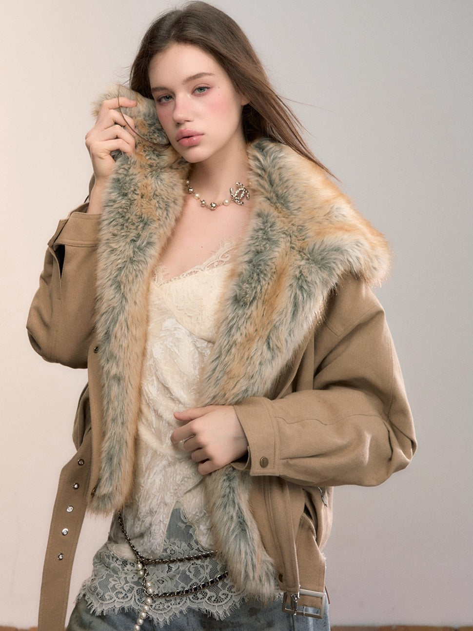 Detachable Gradient Faux Fur Padded Jacket