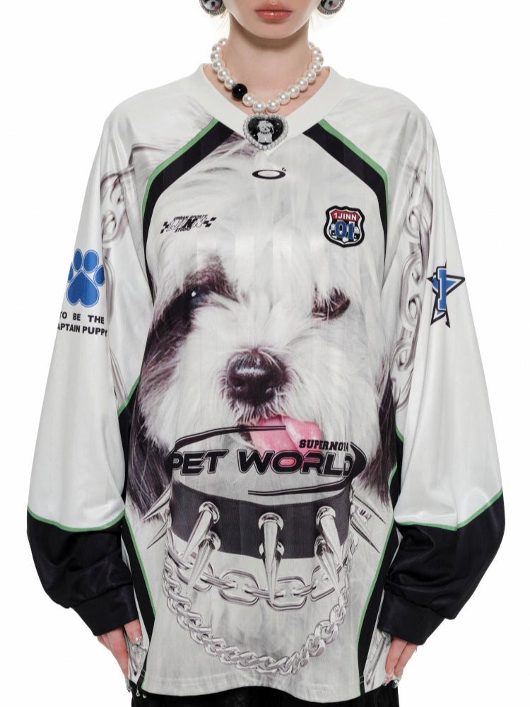 Large Face Cat Print Basketball Long T-shirt - CHINASQUAD