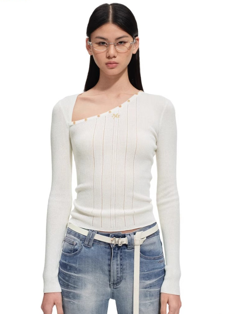 Polar Wool Blend Ribbed Knit V-neck