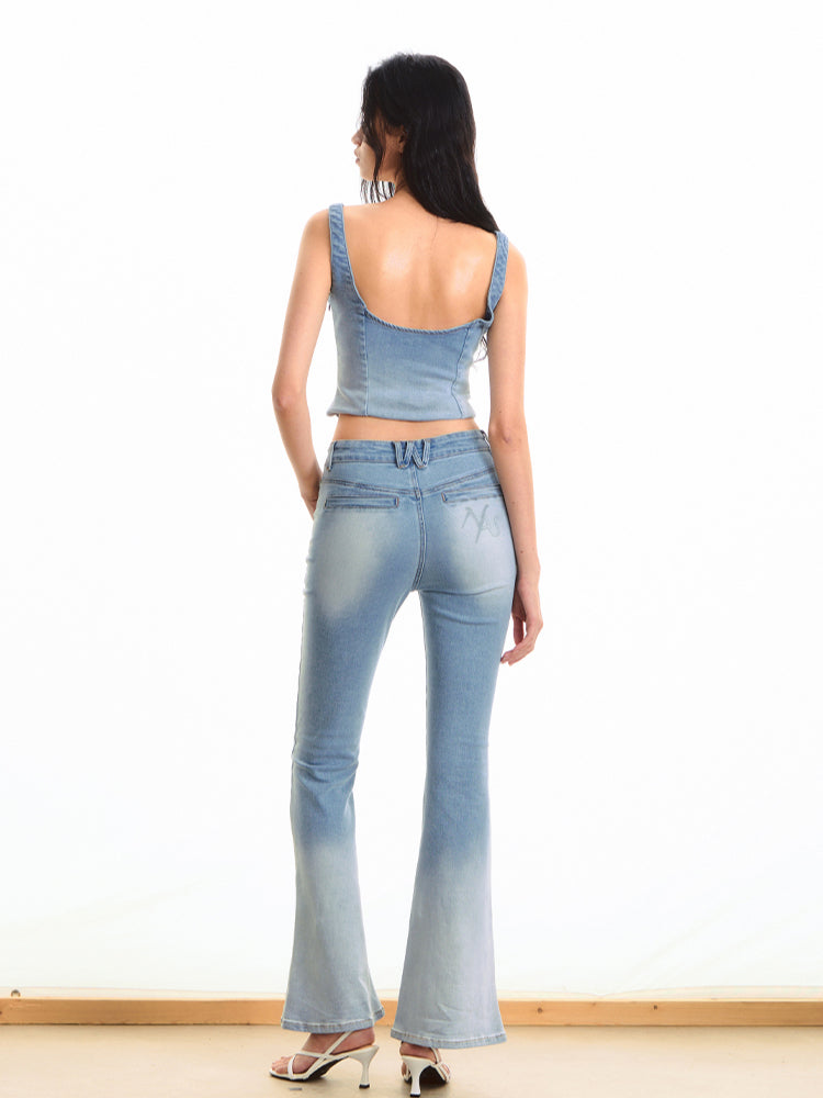 Gradient Mid-waist Washed Flared Pants - CHINASQUAD
