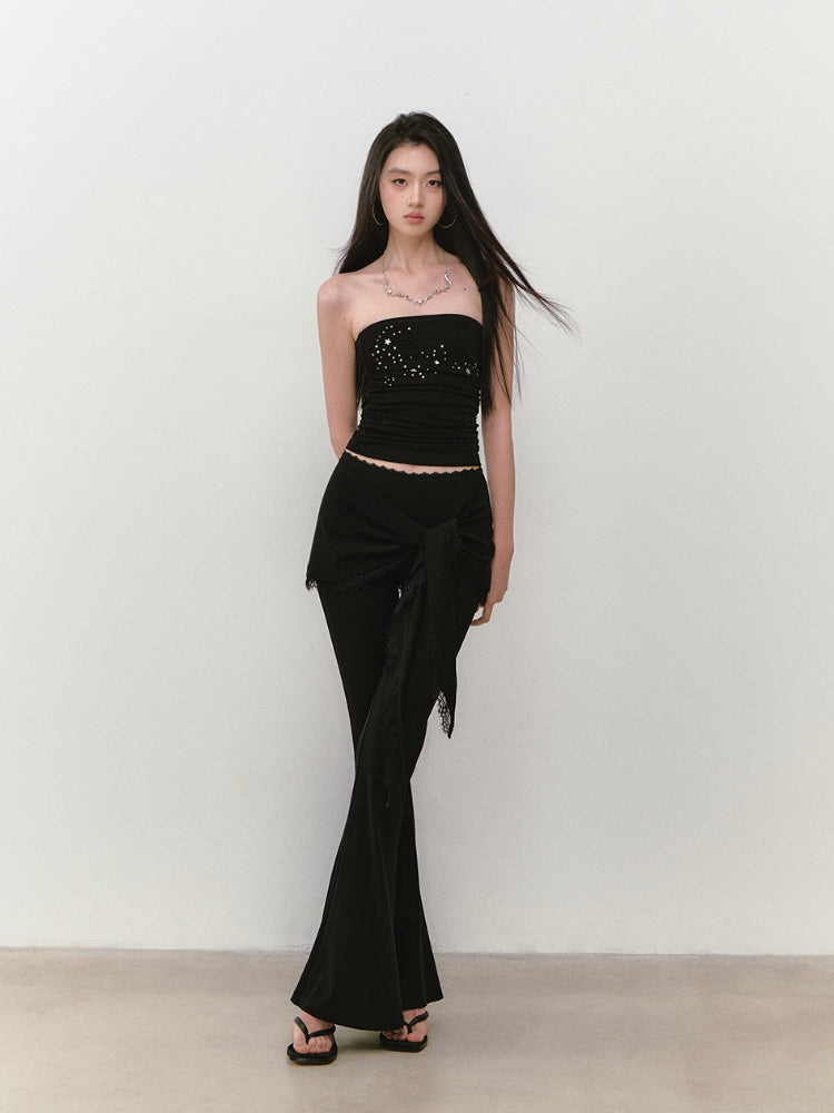 Lace-Trimmed Tie-Waist Lyocell Trousers - CHINASQUAD